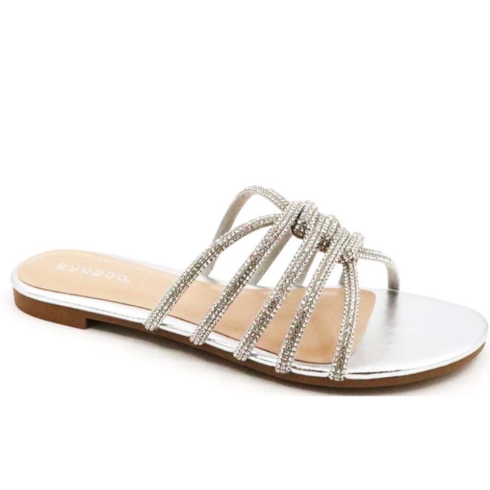 NEW Glamorous Crystal Cascade Rhinestone Sandals New In Box - Picture 2 of 4